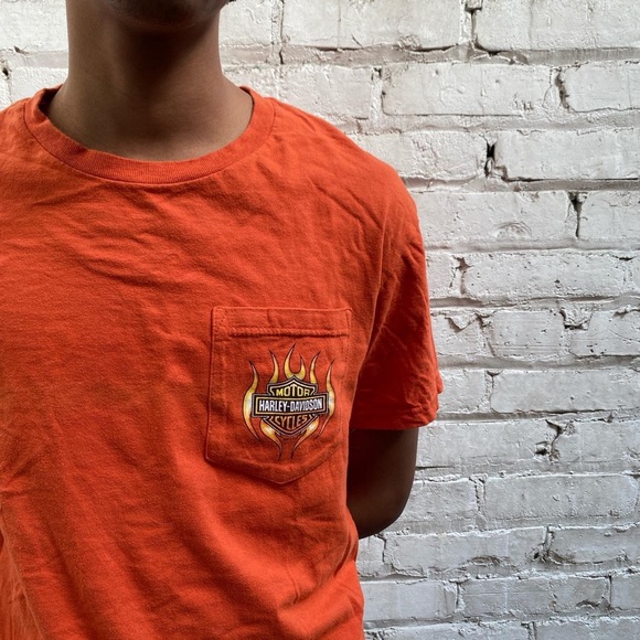 orange harley davidson flames tee - Picture 1 of 3